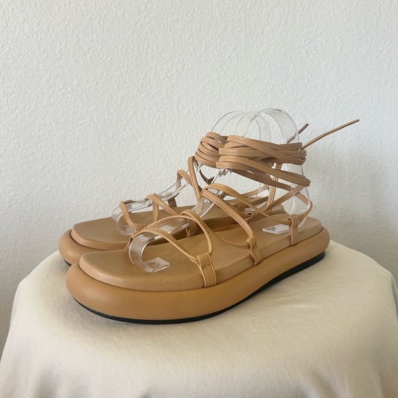 KHAITE Alba Leather Wraparound Platform Sandals in Tan - Picture 5 of 14